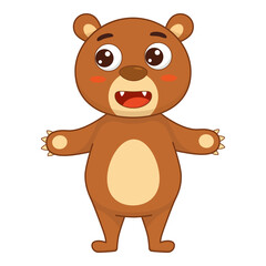 Cute cartoon brown bear. Smiling teddy bear. Children's print. Vector illustration