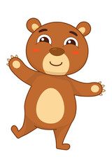 Cute cartoonbear standing on one leg and smiling. Vector illustration for designs, prints and patterns. Isolated on white background