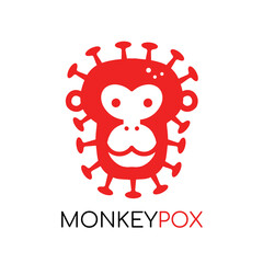 Monkey face in shape of virus. Monkeypox or monkey pox viral disease pictogram or logo. Flat vector illustration. Stop the virus belongs to the genus Orthopoxvirus in the family Poxviridae