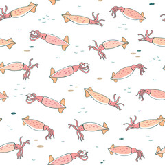 Squid animal vector seamless pattern