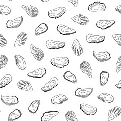 Oysters sea food vector seamless pattern