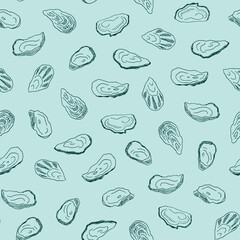Oysters sea food vector seamless pattern