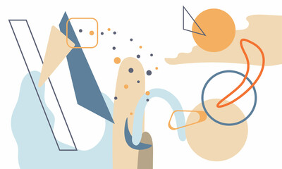 Set of abstract modern vector backgrounds, illustration. Circles, lines, curves, dots, patterns, arc, stripes. Elegant boho concept. For web, design, postcards, room decor