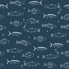Obraz premium Fish sea life vector seamless pattern