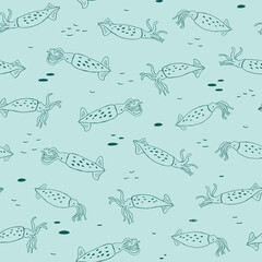 Squid animal vector seamless pattern