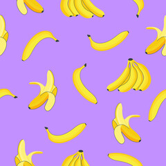 Seamless banan pattern with blue, yellow and white colors. Cute and cartoon background.