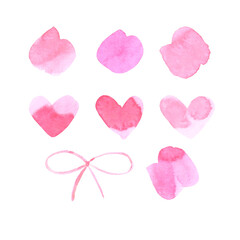 Handdrawn watercolor pink hearts and spots. Scrapbook valentine design, typography poster, label, banner, card.