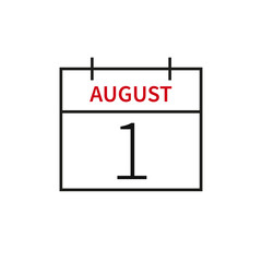 Calendar with date 1 august, line icon month name and date. Flat vector illustration for UI graphic design.