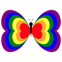 Butterfly with rainbow heart wings on white background