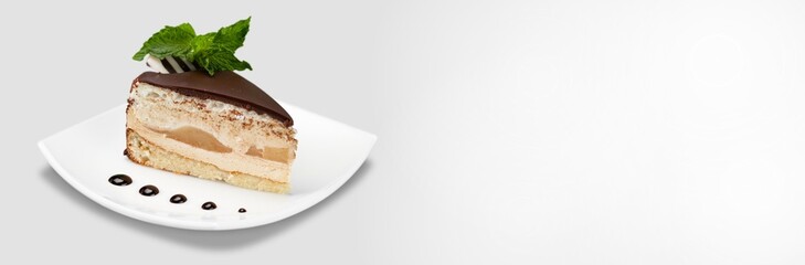 Tasty sweet cake, traditional restaurant menu dish, food cooking recipe book cover.
