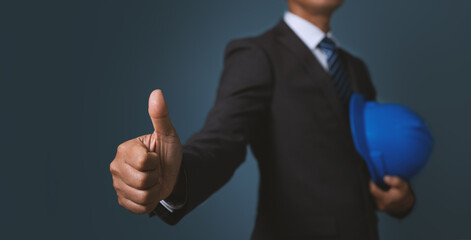 Construction technology concept, future building construction, engineers designing and planning the...