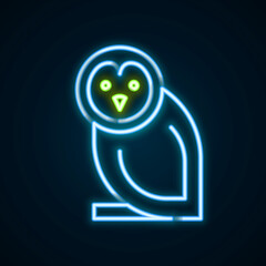 Glowing neon line Owl bird icon isolated on black background. Animal symbol. Colorful outline concept. Vector