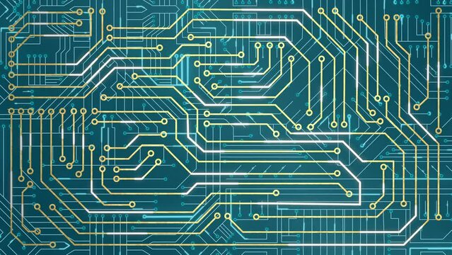 Animation of computer circuit board on blue background