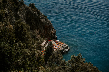 Panoramic views of Positano in the Amalfi Coast in Italy. The view of Positano town, colorful...