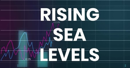 Animation of rising sea levels over financial graph - Powered by Adobe