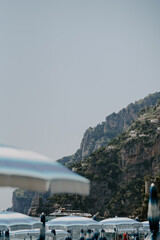 Panoramic views of Positano in the Amalfi Coast in Italy. The view of Positano town, colorful...