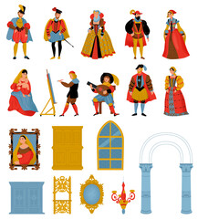 Renaissance Old Retro Fashion Style Icon Set - obrazy, fototapety, plakaty