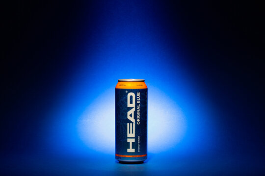 HEAD Energy Drink on the blue background.