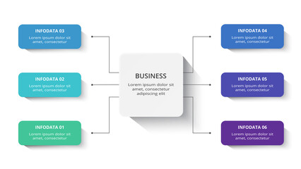 Rectangles infographic with 6 steps, options, parts or processes. Business data visualization.