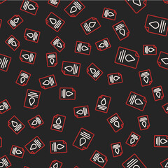 Line Contract money and pen icon isolated seamless pattern on black background. Banking document dollar file finance money page. Vector