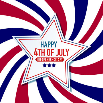 Happy 4th of July united states independence day lettering in a star shape over a sunburst background