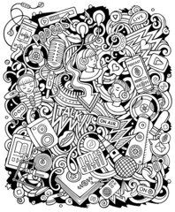 Audio content cartoon doodles illustration.