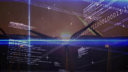 Animation of data processing over wind turbines - Powered by Adobe