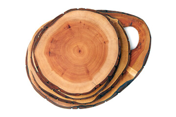 Wooden cutting boards isolated on white background