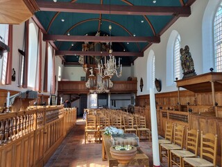 Nave of the hervormde Kerk (Reformed Church) in (Dutch) Sloten (Frisian) Sleat, Friesland,...