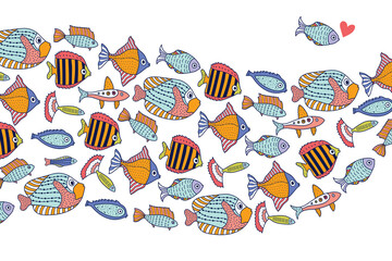 Cute fish. Vector sea poster.