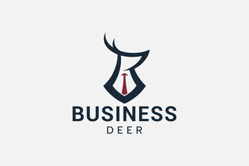 business deer logo with a combination of a deer wearing a suit and tie with the letter "R".