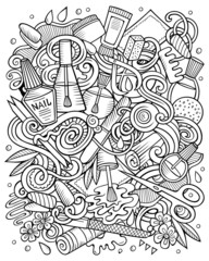 Nail Salon hand drawn raster doodles illustration. Manicure poster design.
