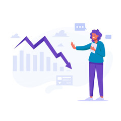 Stop Bangkrput Falling Chart Woman Concept Flat Illustration