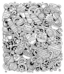 Naklejka premium Sweet food cartoon raster doodles illustration.