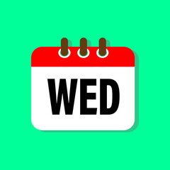 Wednesday  sign. Vector icon illustration flat style. Date day of month Sunday, Monday, Tuesday, Wednesday, Thursday, Friday, Saturday. Holidays date.