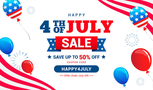 Happy 4th of July sale promotion vector illustration. Balloons on white background - Powered by Adobe