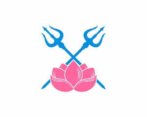 Trident crossed with lotus flower in the middle