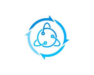 Circular arrow with atom symbol inside