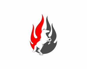 Standing horse inside the fire flame logo