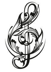 Fototapeta premium Music symbol.Treble clef in heart shape, line art symbol, vector illustration.