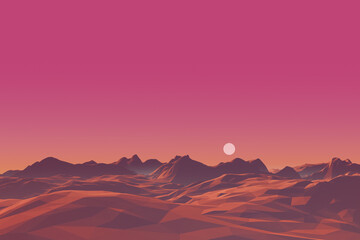 Naklejka premium sunset over mountains, 3d illustration