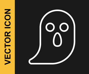 White line Ghost icon isolated on black background. Happy Halloween party. Vector