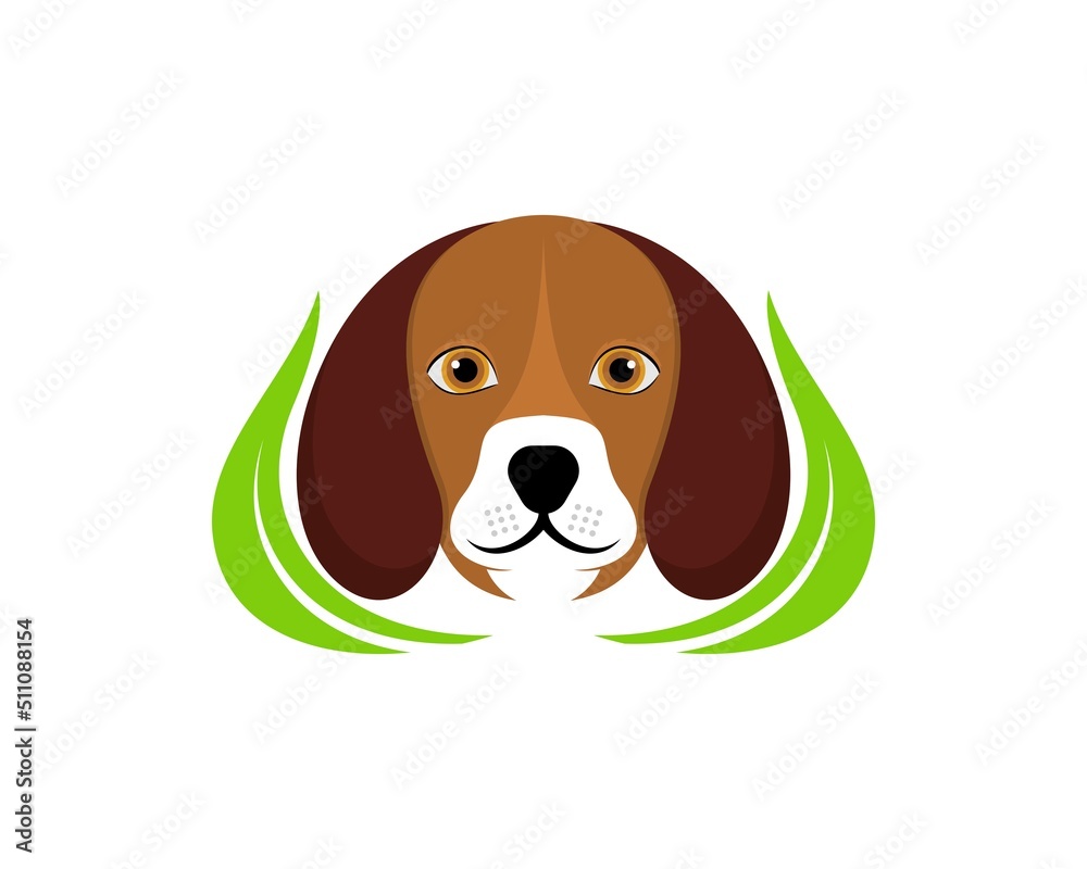 Wall mural Dog face with green nature leaf