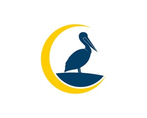 Circular swoosh with pelican bird inside