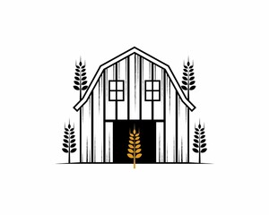 Barn and wheat silhouette illustration logo
