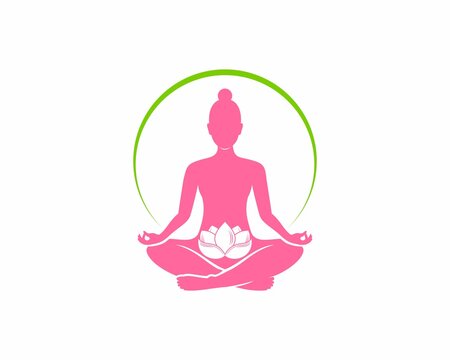 Woman meditation with lotus flower in the middle