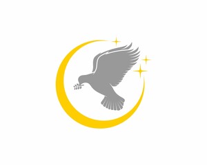 Flying dove on the crescent moon logo