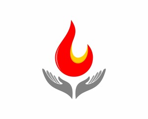 Hand care with fire flame on top logo