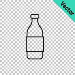 Black line Bottle of wine icon isolated on transparent background. Vector