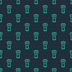 Green line Makeup brush icon isolated seamless pattern on blue background. Vector
